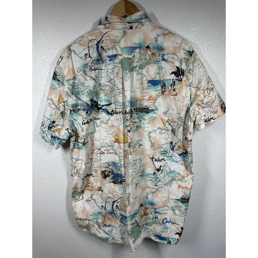 GAP Shirt Mens XL Multicolor Map Print Standard Fit Stretch Travel Resort Casual - Picture 2 of 6